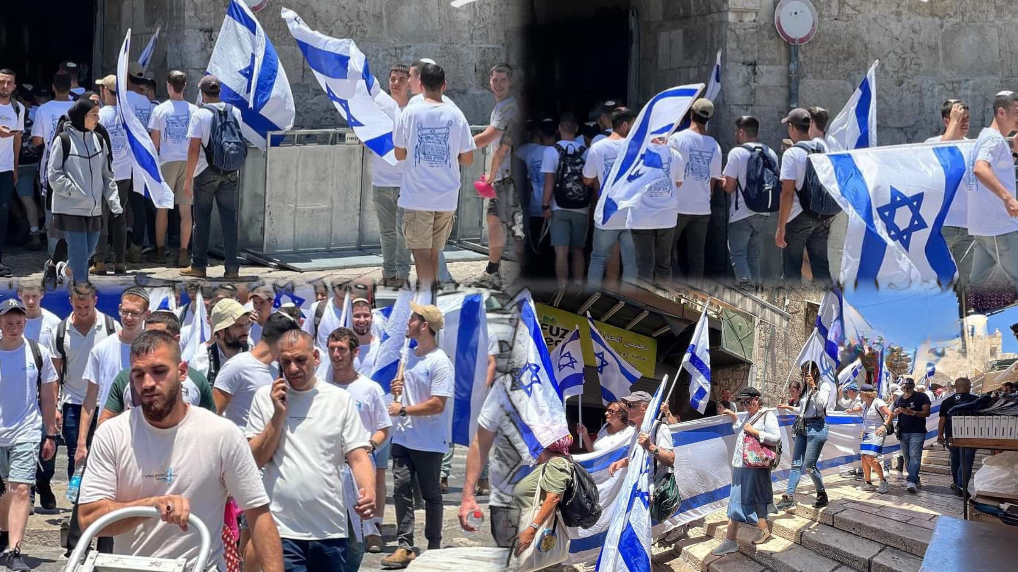 Les colons se rassemblent dans la région de Bab al-Amoud à Jérusalem en préparation de la marche du drapeau