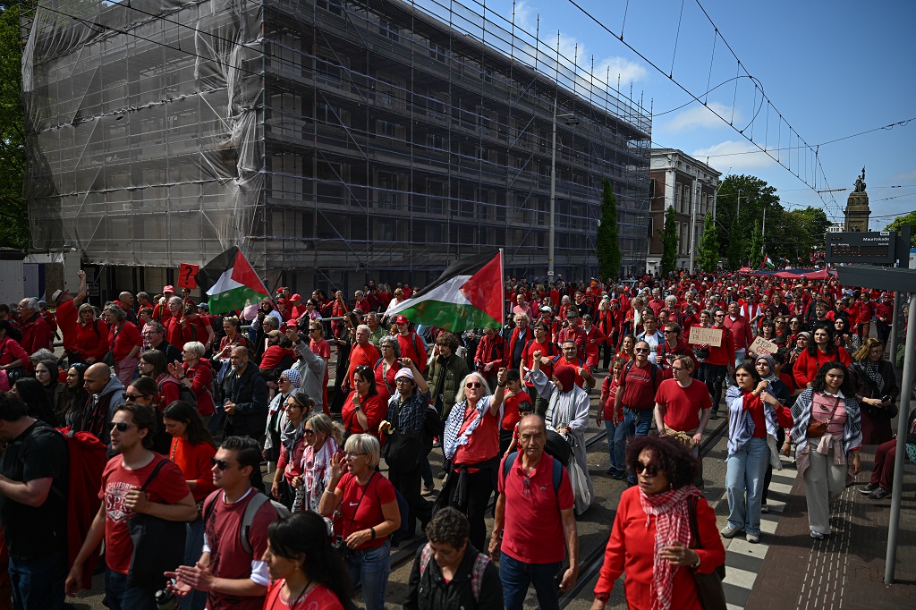 Vue de la manifestation dans la ville néerlandaise de La Haye (Agence Anadolu)