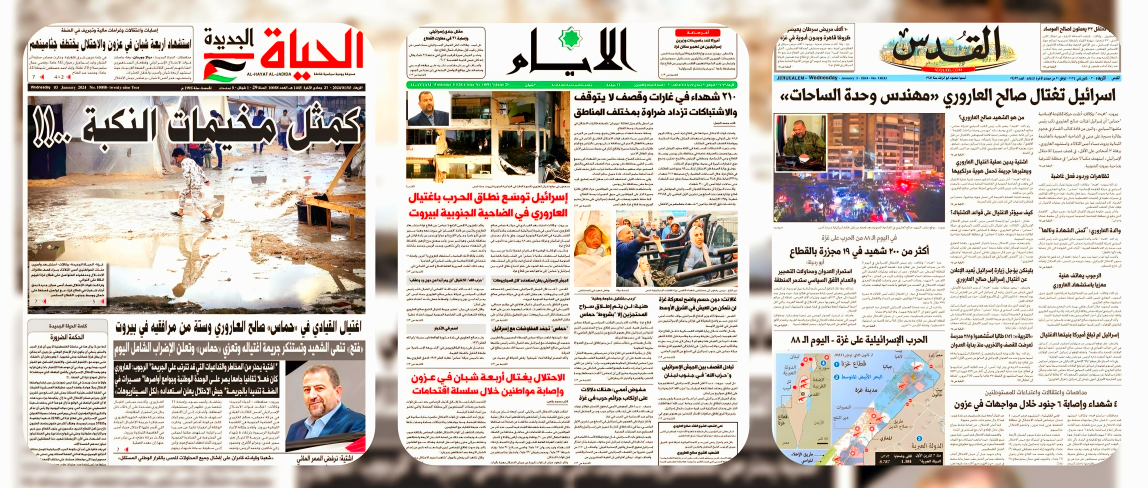 L’assassinat du leader du Hamas Saleh Al-Arouri occupe les manchettes des journaux palestiniens