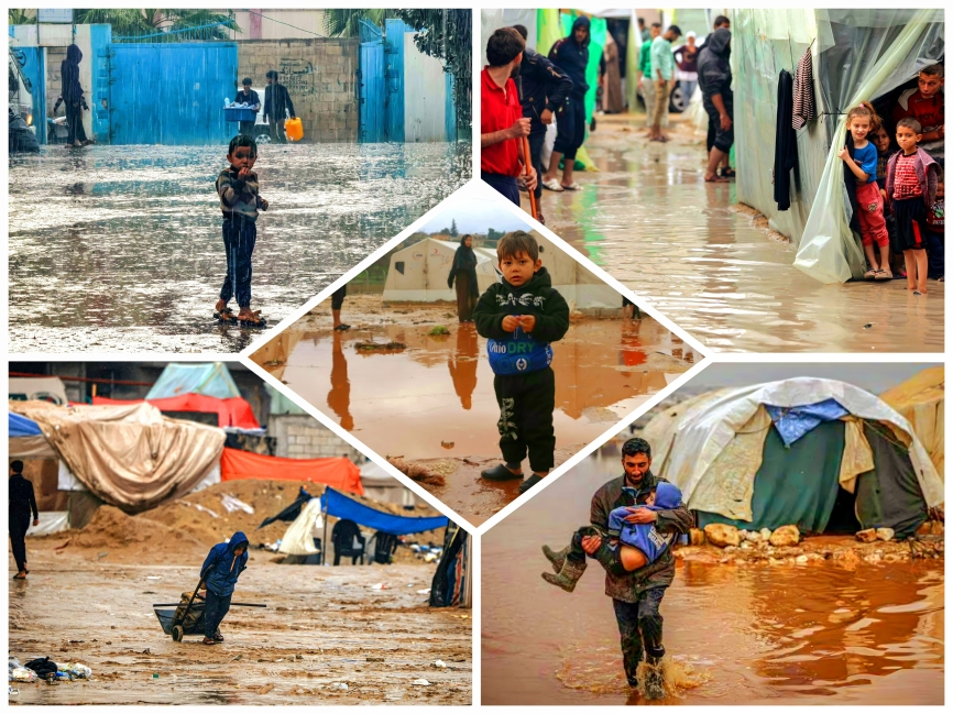 Les fortes pluies aggravent les détresses des Palestiniens déplacés à Gaza 