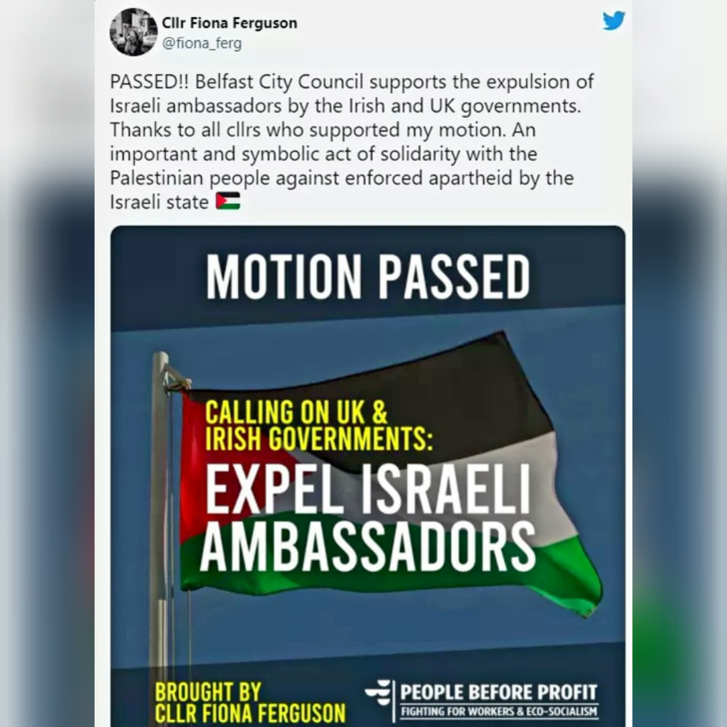 Le conseil municipal de Belfast soutient l'expulsion des ambassadeurs israéliens en raison de l'apartheid
