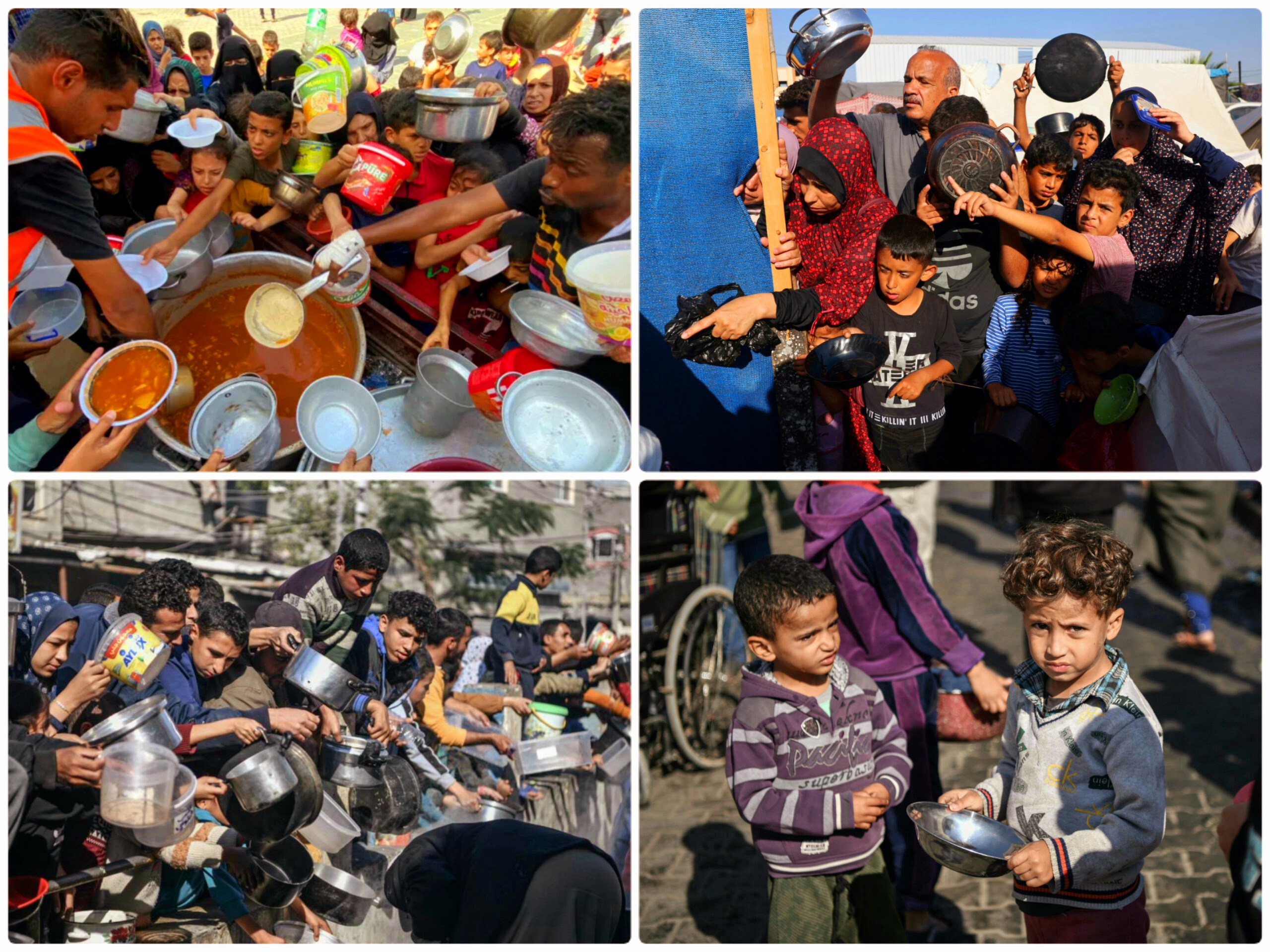 Des enfants palestiniens protestent contre la pénurie de nourriture dans la ville de Gaza