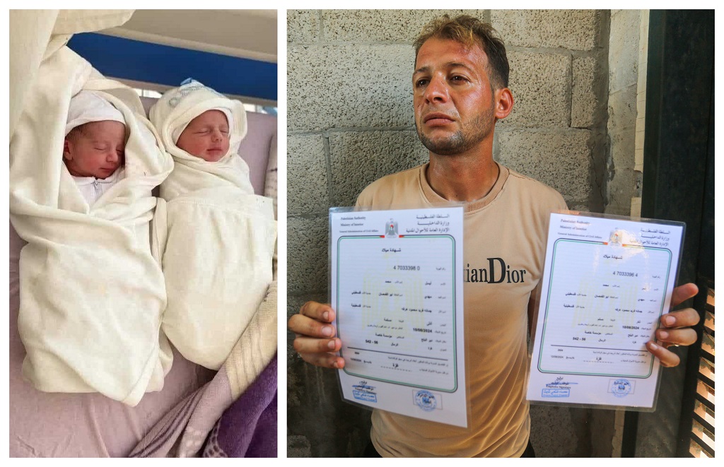 Un citoyen de Gaza effondré par la mort  de ses deux jumeaux  et sa femme alors qu'il recevait leurs actes de naissance
